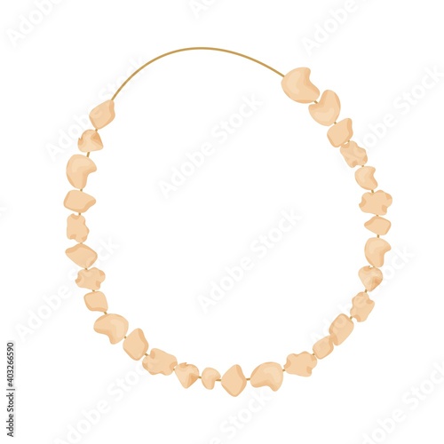 Stone age necklace from bones or teths, detailed in cartoon style isolated on white background stock vector illustration. Caveman jewelry, sharpen primitive tusk.