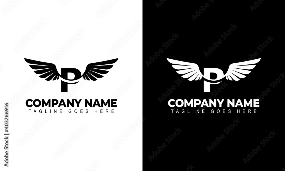 Letter P with wings. Template for logo  label  emblem  sign  stamp. Vector illustration. - obrazy, fototapety, plakaty 