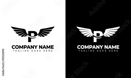 Letter P with wings. Template for logo  label  emblem  sign  stamp. Vector illustration.