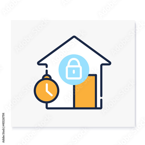 Curfew line color icon. New normal concept. Quarantine rules, lockdown. Social isolation. Closed public place. New life after covid19 outbreak. Pandemic time. Isolated vector illustration