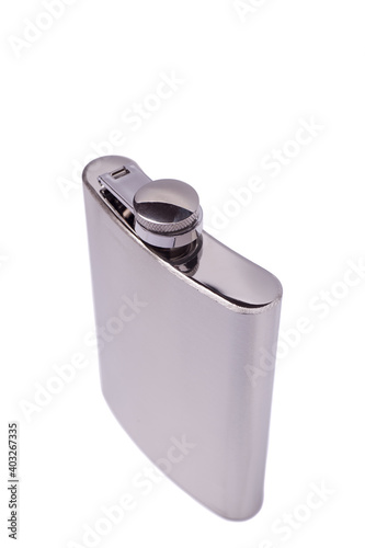 Metal pocket flask isolated on white background