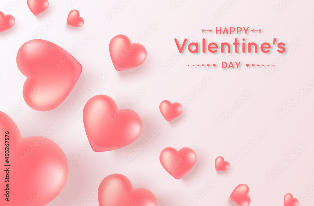 Happy Valentine s Day. Gel pink balloons-hearts Banner with place for text. Happy birthday greeting card, International Women s Day. Isolated on a pink background. Vector