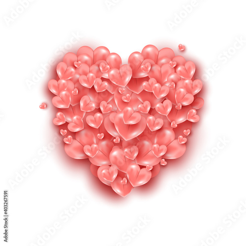 Realistic flying air heart shaped elements on pink background. Happy Valentine's Day romantic creative template banner.