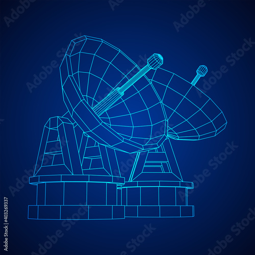 Radar. Directional radio antenna with satellite dish