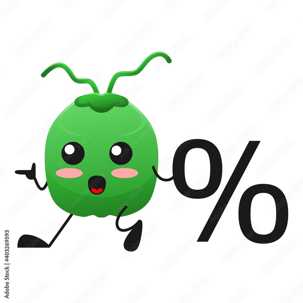 vector illustration of cute coconut fruit business or character with percent. cute coconut fruit Concept White Isolated. Flat Cartoon Style Suitable for Landing Page, Banner, Flyer, Sticker. vector illustration of cute coconut fruit business or character with percent. cute coconut fruit Concept White Isolated. Flat Cartoon Style Suitable for Landing Page, Banner, Flyer, Sticker.