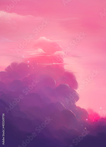 Canvas Print drawing of pink clouds in gentle colors and with bright lights