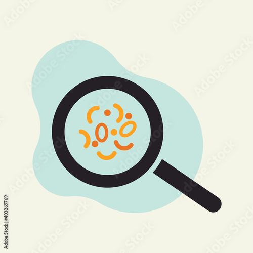 Magnifying glass looking for microorganisms icon design vector illustration