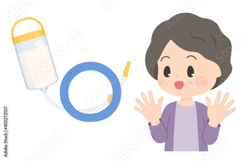 胃ろうを造設するおばあちゃんのイラスト_丸
