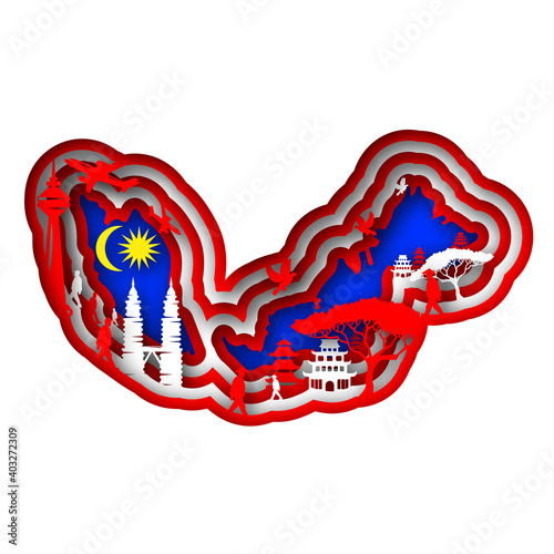 Vector Malaysia in paper art style