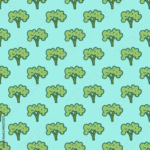 Seamless vector pattern with broccoli. For kitchen, for printing on textiles, etc. Broccoli seamless pattern for print, fabrics and vegan, eco, raw products packaging