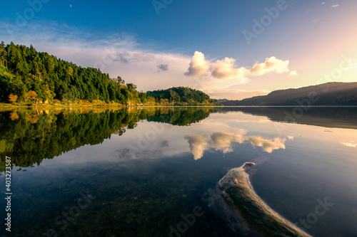 Reflections on furnas lagoon, Azores, Portugal photo