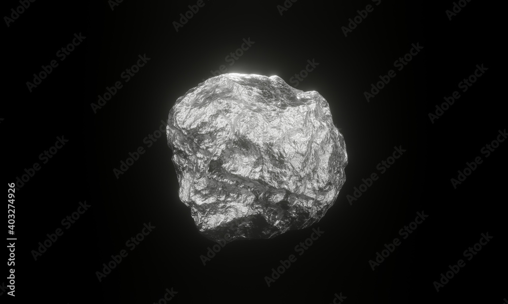 3D rendered pure silver ore on black background.