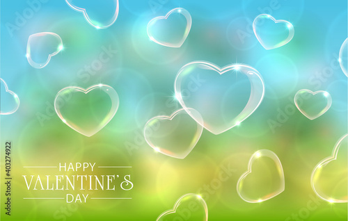 Valentines Hearts on Blue and Green Background