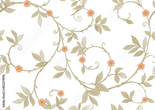 Floral Seamless pattern, background In art nouveau style, vintage, old, retro style. Colored vector illustration Isolated on white background..