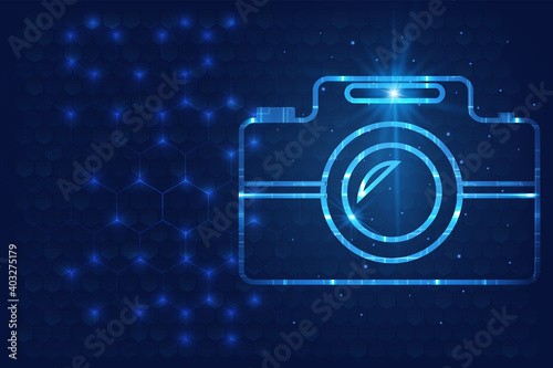 Professional camera in glow futuristic concept vector illustrator