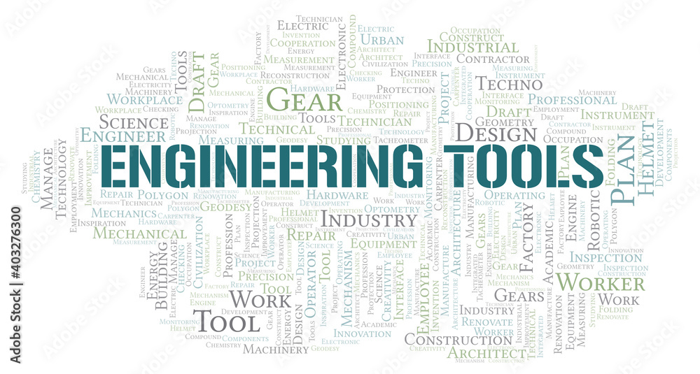 Obraz premium Engineering Tools typography word cloud create with the text only