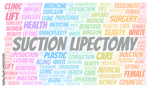 Suction Lipectomy typography word cloud create with the text only. Type of plastic surgery