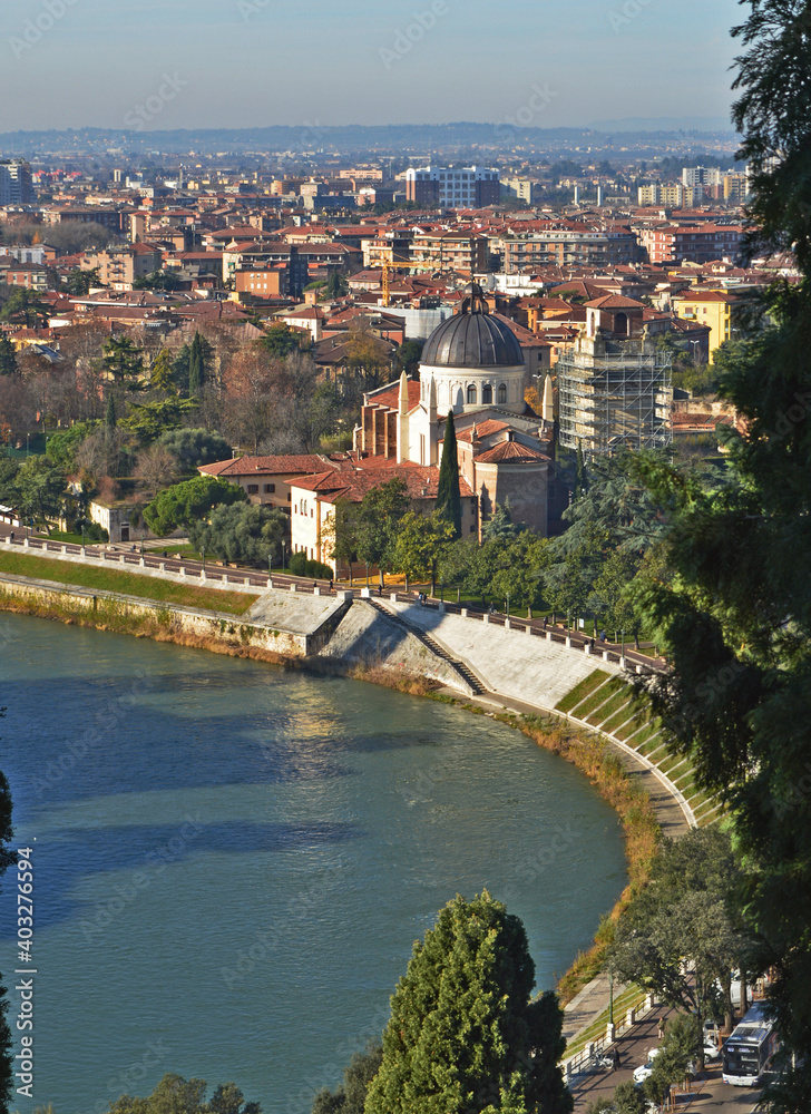 View from the hill of St. Peter to the rooftops of Verona and the Adige river.