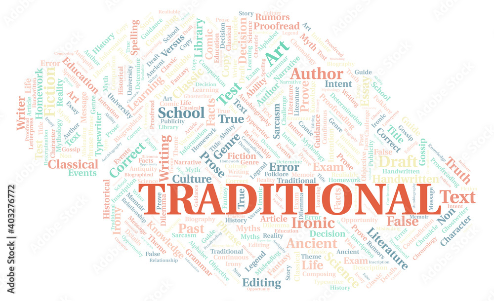 Traditional typography word cloud create with the text only