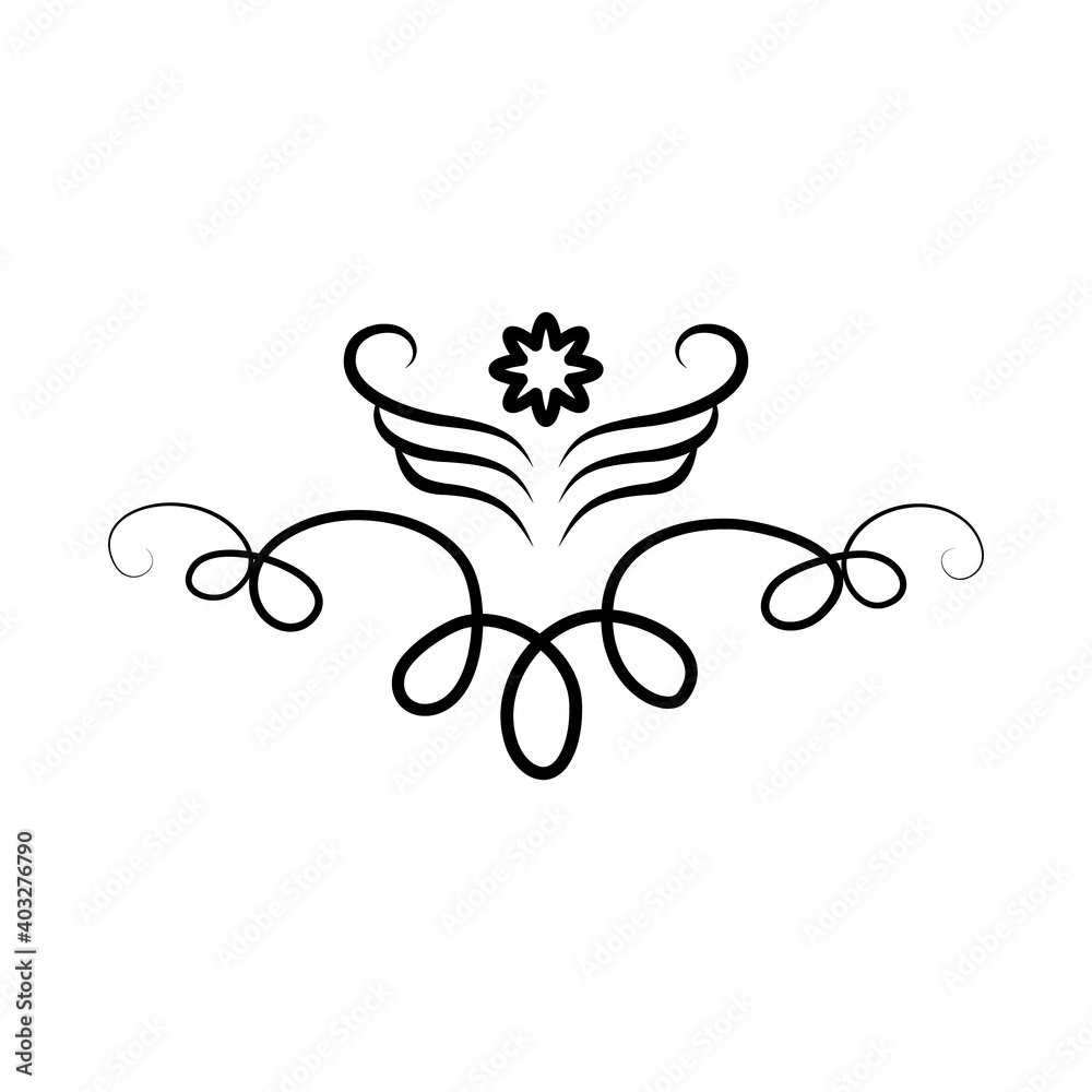 decorative swirl with a flower, line style decorative swirl with a flower, line style