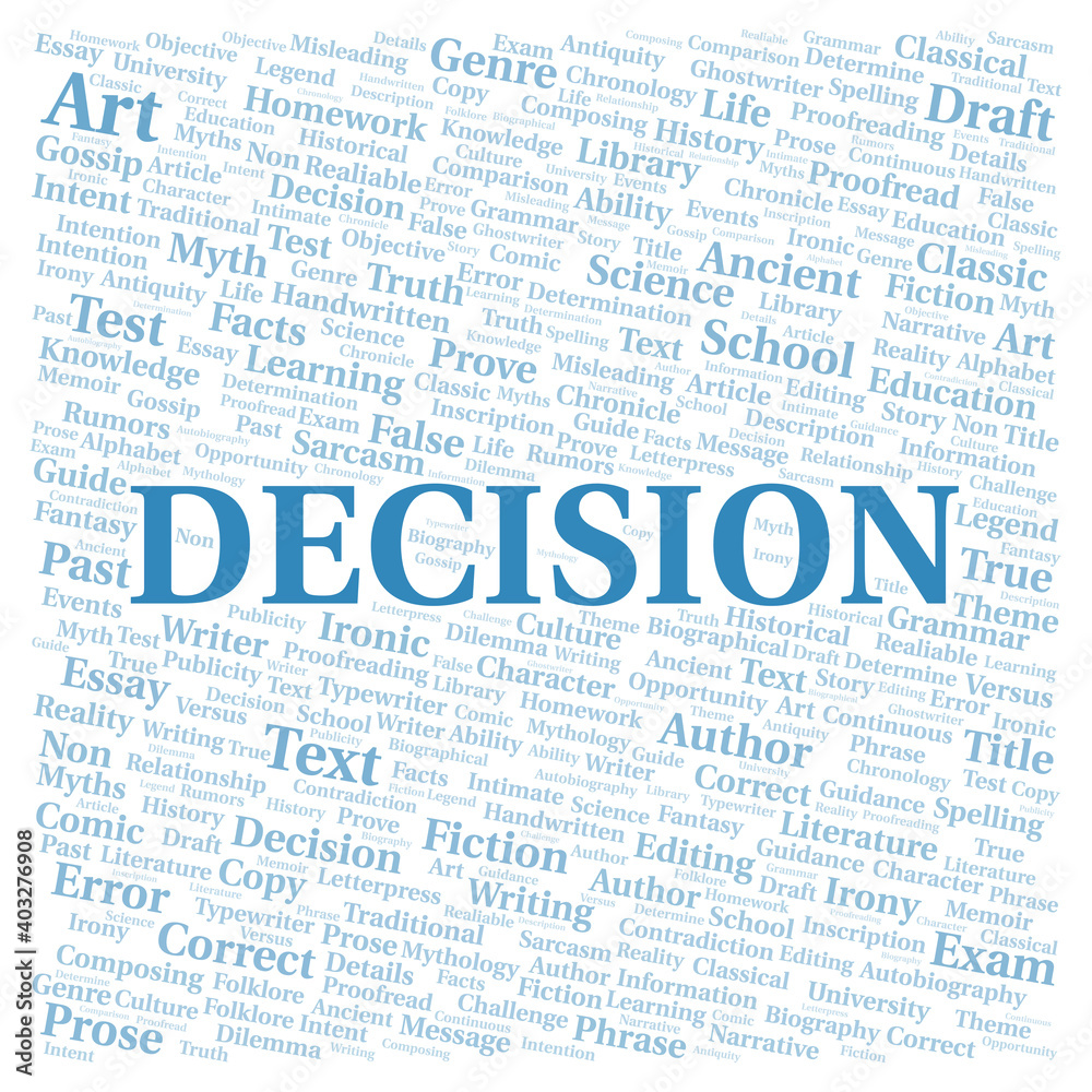 Fototapeta premium Decision typography word cloud create with the text only