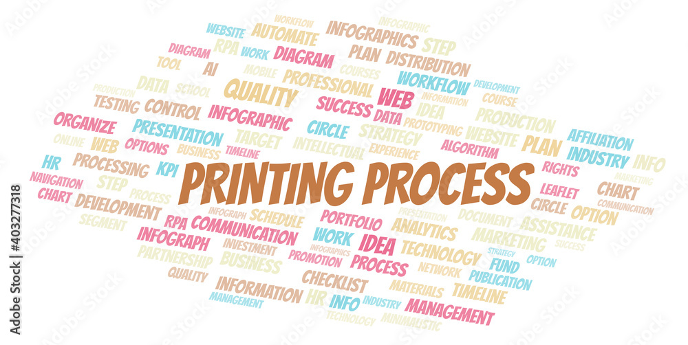 Printing Process typography word cloud create with the text only.
