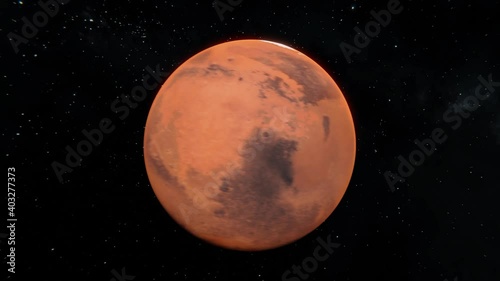 Flying around Mars planet epic view. Tracking around the Mars open space view. Passing by red planet  realistic 3d visualisation in 4k
