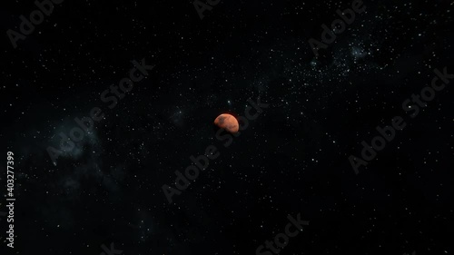 Epic tracking in shoot of Mars planet. Flying fast to the Mars. Terrifying approaching and falling to the red planet. Spaceship crash view