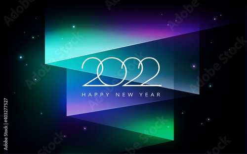 2022 Best New Year wish card design - background with aurora borealis, the northern lights star night - New Year 2022 greeting card with shining northern lights background - vector