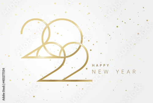 New Year 2022 beautiful luxury greeting card - Golden 2022 numbers elegant typography and Happy New Year greetings - horizontal light gold 2022 card
