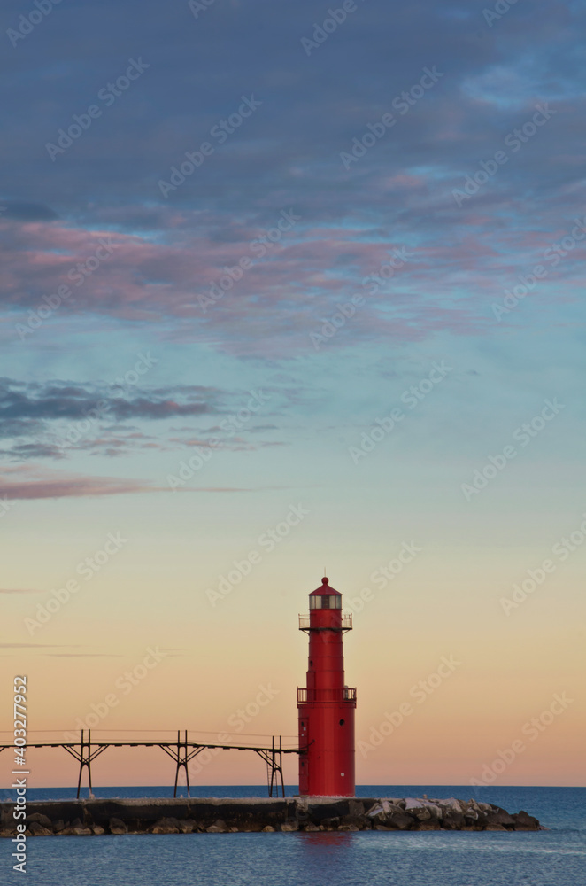 557-91 Algoma Pierhead Light at Sunset