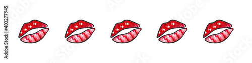 Lips icon set. Lips with glitter. Red glitter. Trendy design. Vector illustration