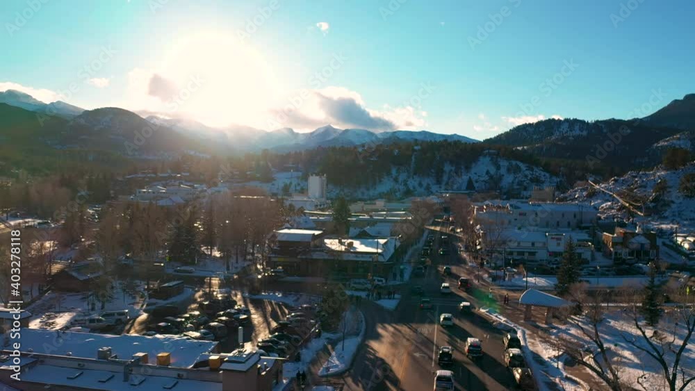 4K Estes Park Aerial View Aerial City Colorado Aerial Shot Winter Background