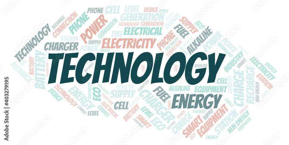 Technology typography word cloud create with the text only.