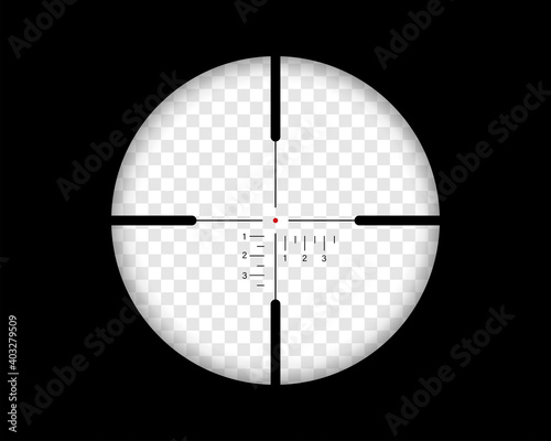 Realistic sniper scope with marks. Sniper sight template on trasparent background. Vector illustration