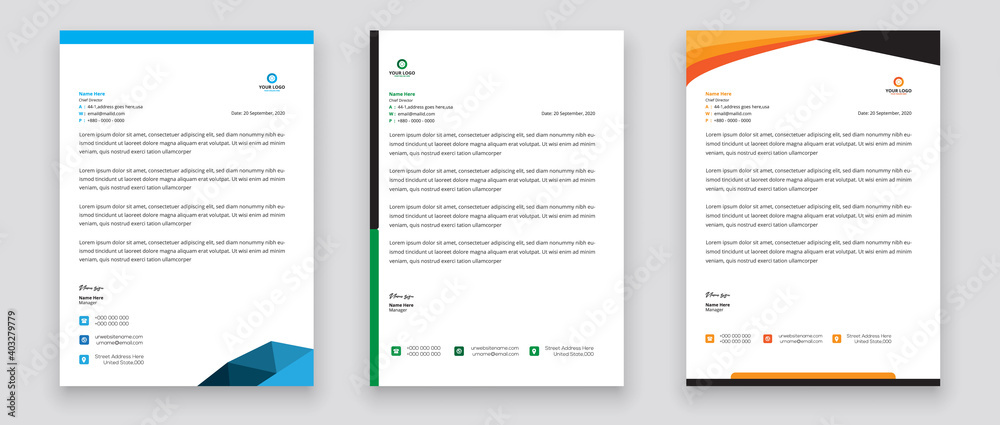 Business style letterhead template design for project with standard sizes. Business style letterhead template design for project with standard sizes.