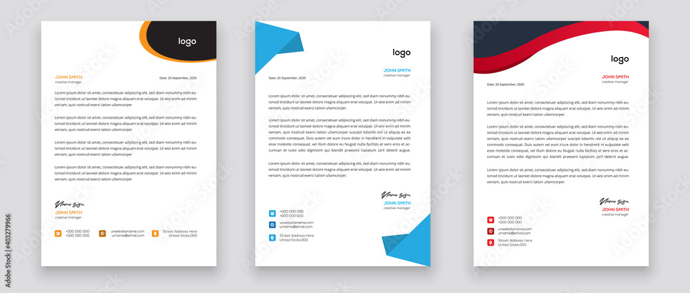 Business style letterhead template design for project with standard sizes.