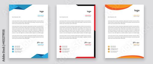 Business style letterhead template design for project with standard sizes. photo
