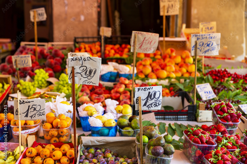 Il Capo market in Palermo, Sicily. This is one of several popular street markets in Palermo.