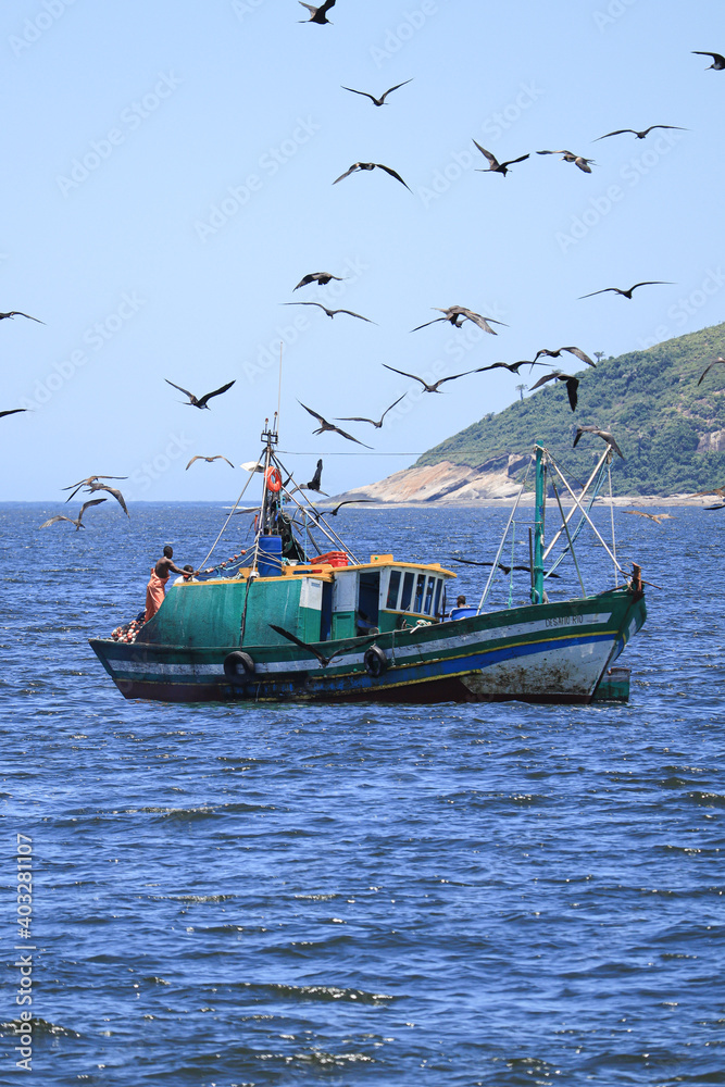 Fishing Boat at Itacoatiara Beach, Rio de Janeiro, Brazil Fishing Boat at Itacoatiara Beach, Rio de Janeiro, Brazil