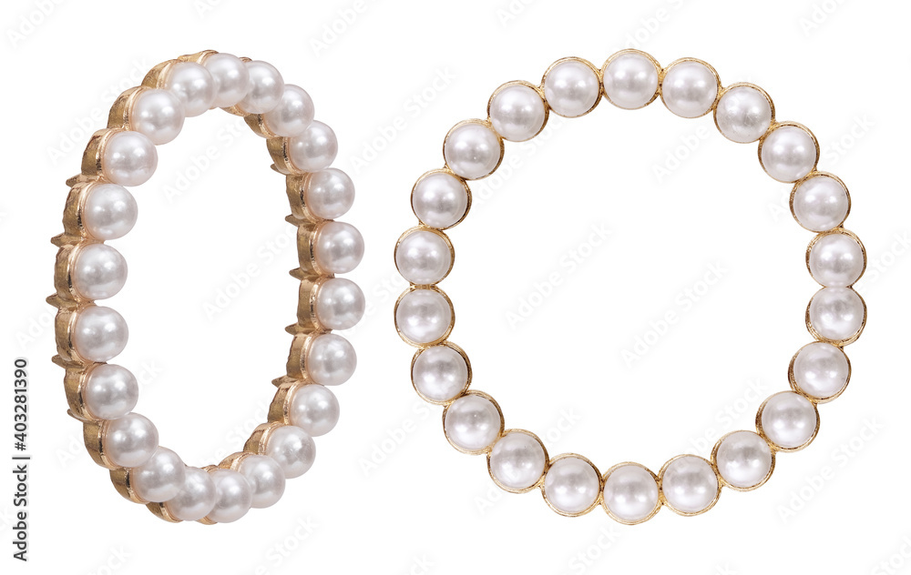 Fototapeta premium Golden frame with pearl for paintings, mirrors or photo in frontal and perspective view isolated on white background