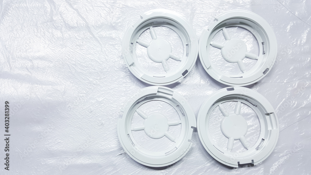 white medical plastic parts in industrial factories. white medical plastic parts in industrial factories.