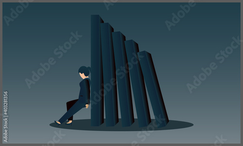 flat vector illustration of women business supporting a series of cascading dominos