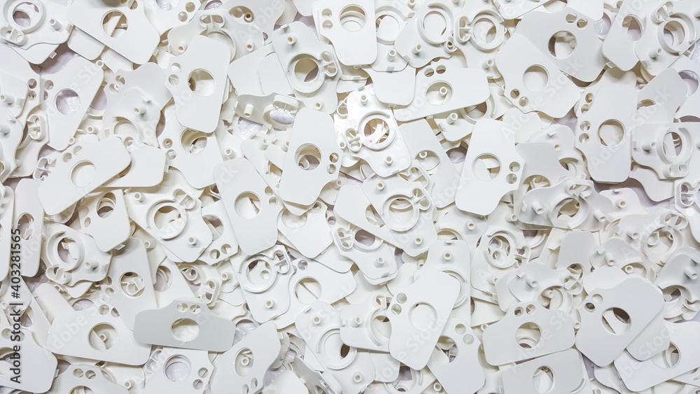 white medical plastic  parts in industrial factories.