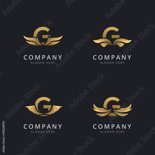 Letter G with luxury abstract wing logo template 