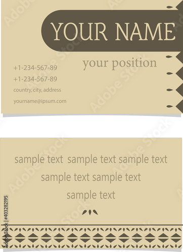 Business card with an ornament beige shades. Luxury vector template. Great for invitation, flyer, menu, brochure, postcard, background, wallpaper, decoration, packaging or ect