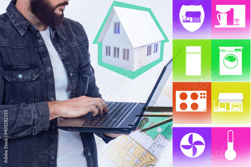Man controls the smart home...