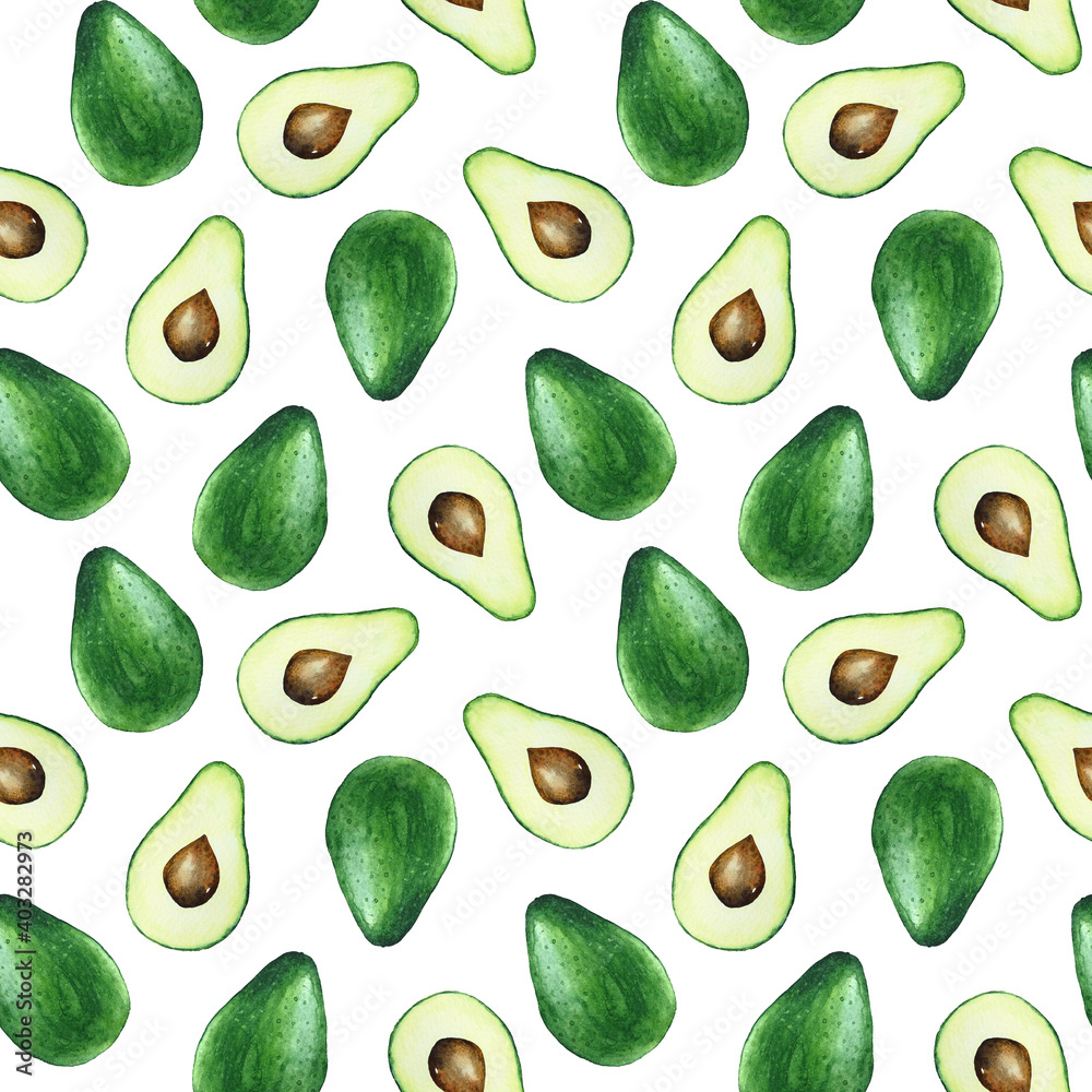 Seamless pattern with watercolor avocado fruits. Seamless pattern with watercolor avocado fruits.