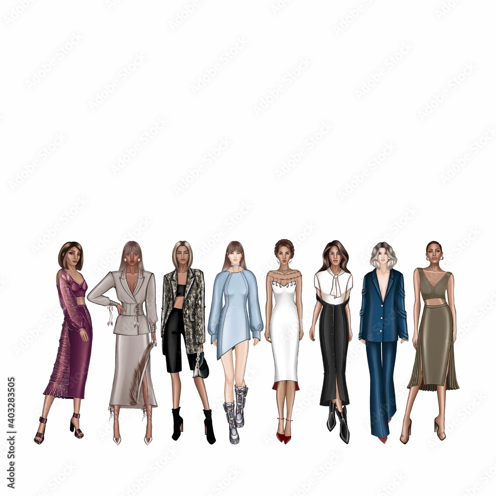 Obraz premium Fashion collection clothes Women’s clothes Beautiful woman 