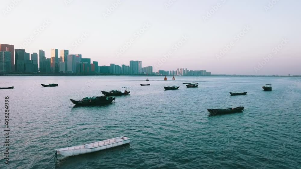 4K Boats on Qiantang River in Hangzhou, China 4K Boats on Qiantang River in Hangzhou, China
